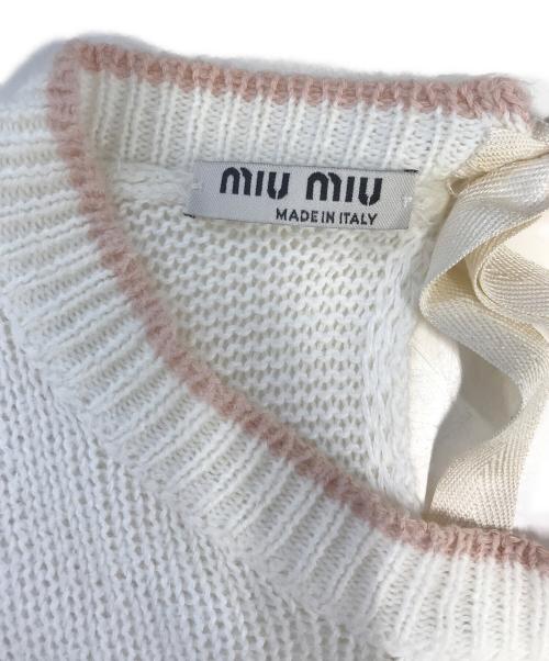 MIU MIU（ミュウミュウ）MIU MIU (ミュウミュウ) 半袖ニット ホワイト サイズ:36の古着・服飾アイテム
