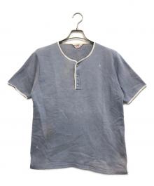 Champion（チャンピオン）の古着「ヘンリーネック半袖スウェット」｜ブルー