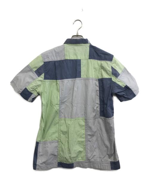 COMME des GARCONS SHIRT（コムデギャルソンシャツ）COMME des GARCONS SHIRT (コムデギャルソンシャツ) 3トーンパッチワークシャツ 黄緑×ネイビー×グレー サイズ:Mの古着・服飾アイテム