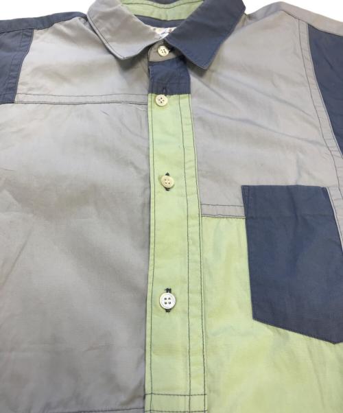 COMME des GARCONS SHIRT（コムデギャルソンシャツ）COMME des GARCONS SHIRT (コムデギャルソンシャツ) 3トーンパッチワークシャツ 黄緑×ネイビー×グレー サイズ:Mの古着・服飾アイテム
