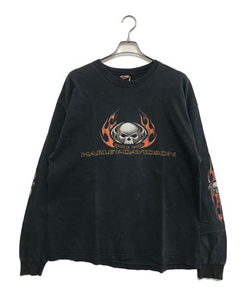 HARLEY-DAVIDSON（ハーレーダビッドソン）HARLEY-DAVIDSON (ハーレーダビッドソン) 袖プリロングスリーブカットソー ブラック サイズ:XLの古着・服飾アイテム