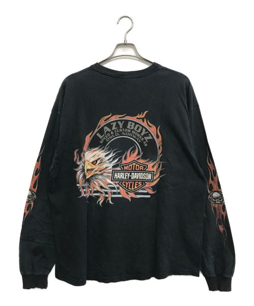 HARLEY-DAVIDSON（ハーレーダビッドソン）HARLEY-DAVIDSON (ハーレーダビッドソン) 袖プリロングスリーブカットソー ブラック サイズ:XLの古着・服飾アイテム