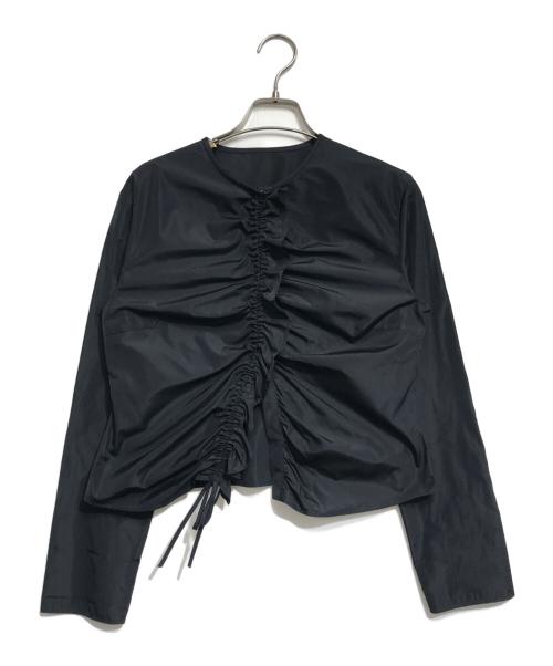 BACCA（バッカ）BACCA (バッカ) ポリエステルタフタ ギャザードブラウス ブラック サイズ:38の古着・服飾アイテム