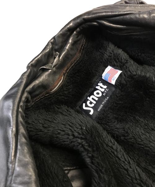 Schott（ショット）Schott (ショット) 襟付きシングルライダースジャケット ブラック サイズ:40の古着・服飾アイテム