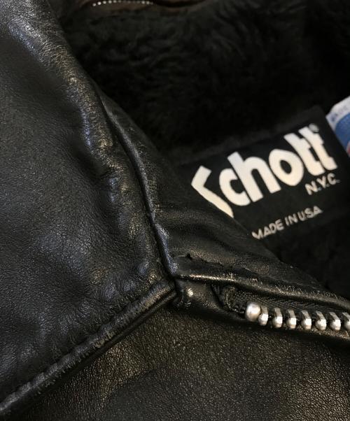 Schott（ショット）Schott (ショット) 襟付きシングルライダースジャケット ブラック サイズ:40の古着・服飾アイテム