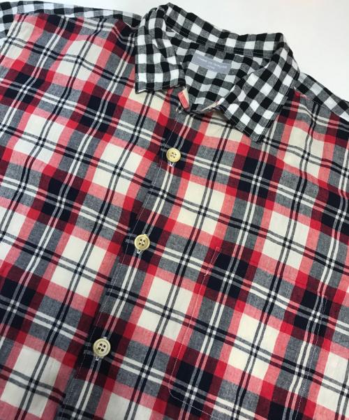COMME des GARCONS HOMME（コムデギャルソン オム）COMME des GARCONS HOMME (コムデギャルソン オム) 開襟切替チェックシャツ ブラック×レッド サイズ:表記なしの古着・服飾アイテム