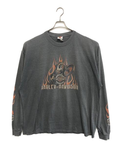 ロングスリーブモーターサイクルTシャツ（ロングスリーブモーターサイクルTシャツ）ロングスリーブモーターサイクルTシャツ (ロングスリーブモーターサイクルTシャツ) 10s HARLEY-DAVIDSON(ハーレーダビッドソン) ロングスリーブモーターサイクルTシャツ グレー サイズ:3XLの古着・服飾アイテム