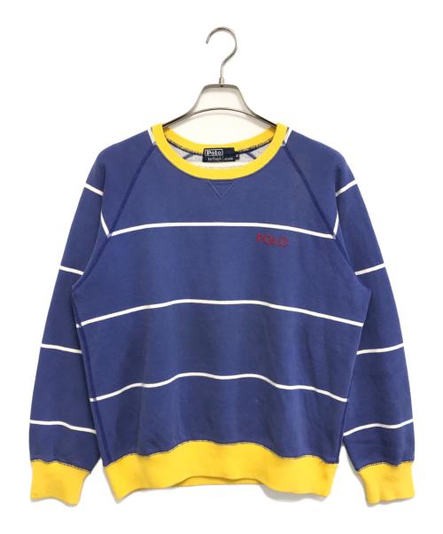 POLO RALPH LAUREN（ポロ・ラルフローレン）POLO RALPH LAUREN (ポロ・ラルフローレン) ロゴボーダースウェット ブルー サイズ:Mの古着・服飾アイテム