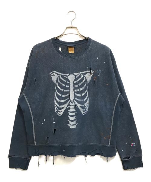Champion（チャンピオン）Champion (チャンピオン) ボーンプリント リバースウィーブスウェット ブルー サイズ:2X‐LARGEの古着・服飾アイテム