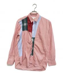COMME des GARCONS SHIRT（コムデギャルソンシャツ）の古着「パッチワークストライプシャツ」｜ピンク