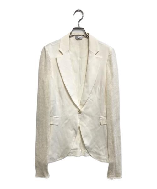 BRUNELLO CUCINELLI（ブルネロクチネリ）BRUNELLO CUCINELLI (ブルネロクチネリ) 異素材切替テーラードジャケット ホワイト サイズ:Lの古着・服飾アイテム