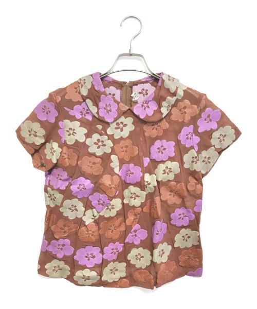 ROBE DE CHAMBRE COMME DES GARCONS（ローブドシャンブル コムデギャルソン）ROBE DE CHAMBRE COMME DES GARCONS (ローブドシャンブル コムデギャルソン) 丸襟花柄ブラウス ブラウン サイズ:表記なしの古着・服飾アイテム