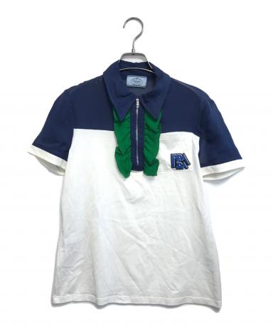 中古・古着通販】PRADA (プラダ) ジップポロシャツ ネイビー×ホワイト