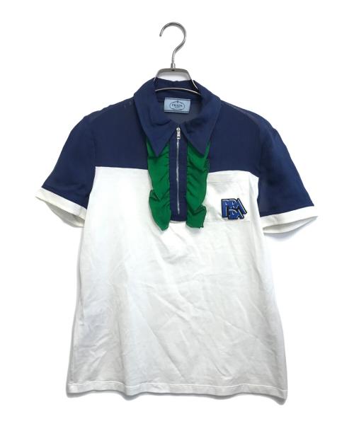 PRADA（プラダ）PRADA (プラダ) ジップポロシャツ ネイビー×ホワイト サイズ:Sの古着・服飾アイテム
