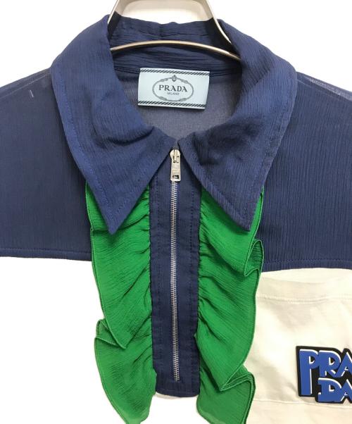 PRADA（プラダ）PRADA (プラダ) ジップポロシャツ ネイビー×ホワイト サイズ:Sの古着・服飾アイテム