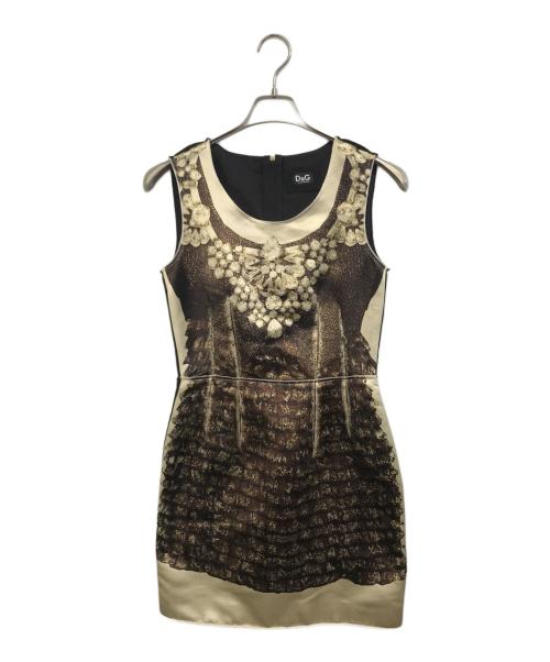 DOLCE & GABBANA（ドルチェ＆ガッバーナ）DOLCE & GABBANA (ドルチェ＆ガッバーナ) 総柄ワンピース ブラウン×ブラック サイズ:40の古着・服飾アイテム