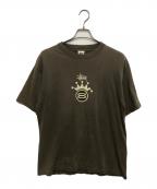 stussyステューシー）の古着「折れクラウンSロゴプリントTシャツ」｜カーキ