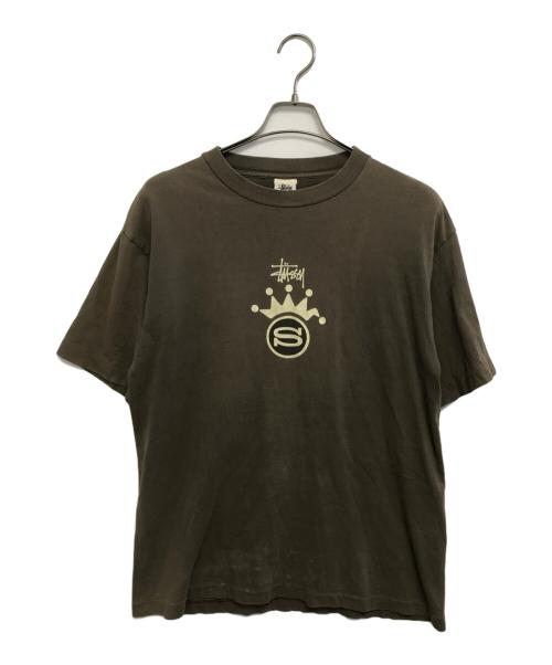 stussy（ステューシー）stussy (ステューシー) 折れクラウンSロゴプリントTシャツ カーキ サイズ:Lの古着・服飾アイテム