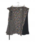 tricot COMME des GARCONSトリココムデギャルソン）の古着「異素材切替 花柄ラップスカート」｜ブラック
