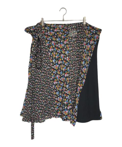 tricot COMME des GARCONS（トリココムデギャルソン）tricot COMME des GARCONS (トリココムデギャルソン) 異素材切替 花柄ラップスカート ブラック サイズ:Sの古着・服飾アイテム