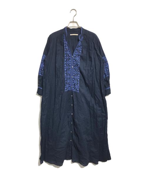 ne quittez pas（ヌキテパ）ne quittez pas (ヌキテパ) C.DOBBY STRIPE EMB DRESS ネイビー サイズ:Sの古着・服飾アイテム
