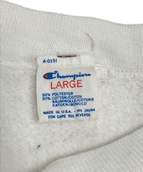 Champion（チャンピオン）Champion (チャンピオン) 染込みプリントラグランスウェット ホワイト サイズ:Lの古着・服飾アイテム