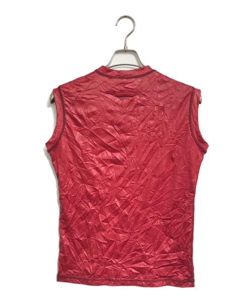 Jean Paul Gaultier homme（ジャンポールゴルチェオム）Jean Paul Gaultier homme (ジャンポールゴルチェオム) シワ加工ノースリーブTシャツ レッド サイズ:48の古着・服飾アイテム
