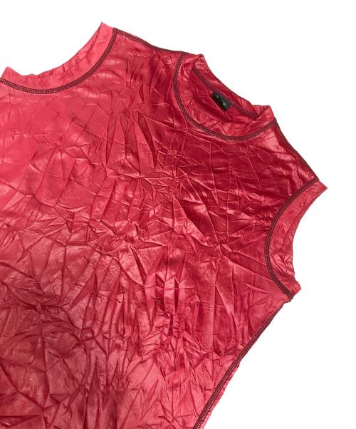 Jean Paul Gaultier homme（ジャンポールゴルチェオム）Jean Paul Gaultier homme (ジャンポールゴルチェオム) シワ加工ノースリーブTシャツ レッド サイズ:48の古着・服飾アイテム
