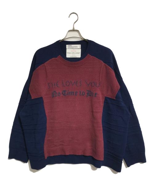 DAIRIKU（ダイリク）DAIRIKU (ダイリク) Docking Lettered Knit ネイビー サイズ:Lの古着・服飾アイテム