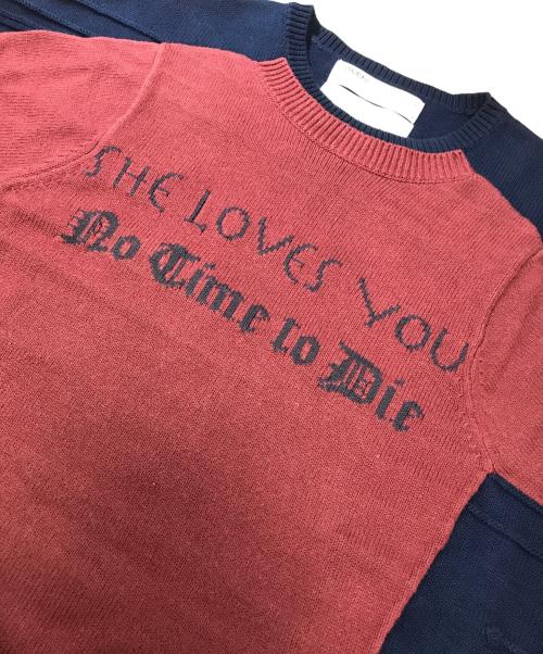 DAIRIKU（ダイリク）DAIRIKU (ダイリク) Docking Lettered Knit ネイビー サイズ:Lの古着・服飾アイテム