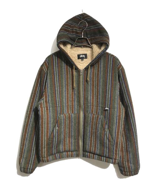 stussy（ステューシー）stussy (ステューシー) WOOL STRIPE WORK JACKET ブラウン サイズ:Lの古着・服飾アイテム