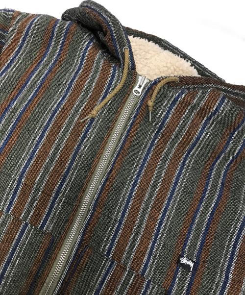 stussy（ステューシー）stussy (ステューシー) WOOL STRIPE WORK JACKET ブラウン サイズ:Lの古着・服飾アイテム