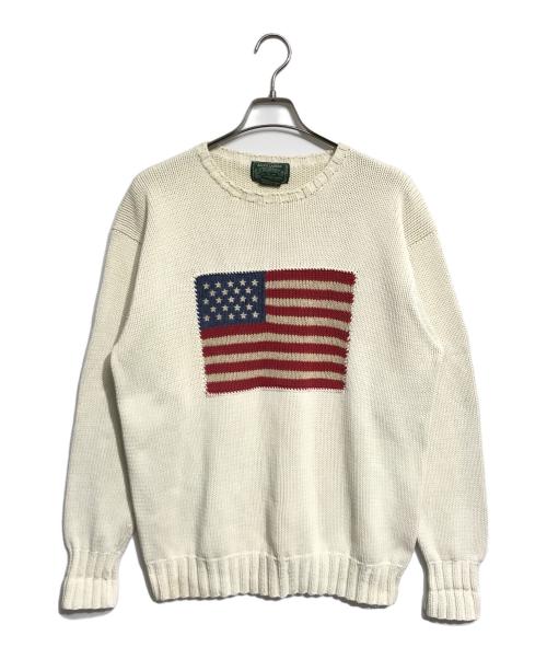 POLO COUNTRY（ポロカントリー）POLO COUNTRY (ポロカントリー) 星条旗コットンニット ホワイト サイズ:Lの古着・服飾アイテム