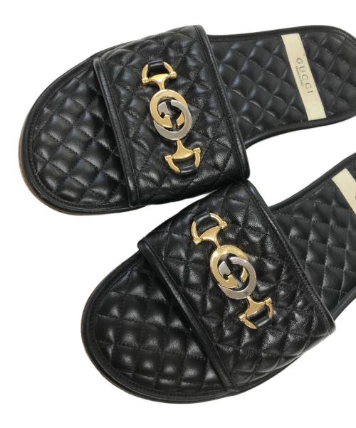 GUCCI（グッチ）GUCCI (グッチ) Horsebit Quilted Leather Slides(ホースビットキルティングレザースリッパ) ブラック サイズ:不明の古着・服飾アイテム