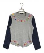tricot COMME des GARCONSトリココムデギャルソン）の古着「異素材切替花柄ロングスリーブカットソー」｜グレー×ネイビー