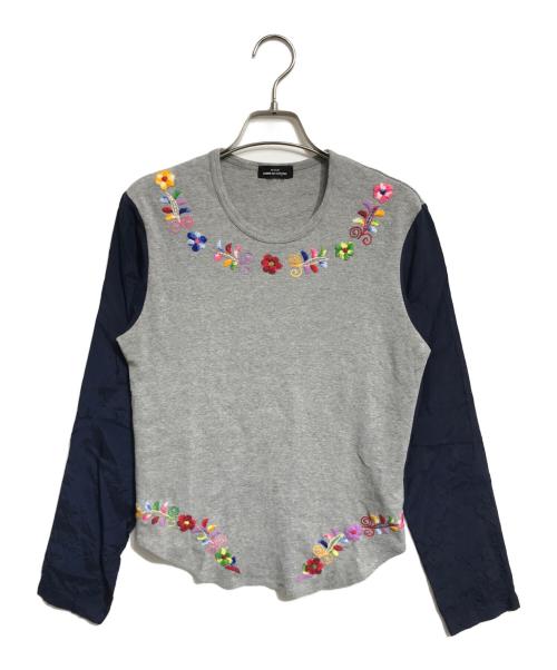 tricot COMME des GARCONS（トリココムデギャルソン）tricot COMME des GARCONS (トリココムデギャルソン) 異素材切替花柄ロングスリーブカットソー グレー×ネイビー サイズ:表記なしの古着・服飾アイテム