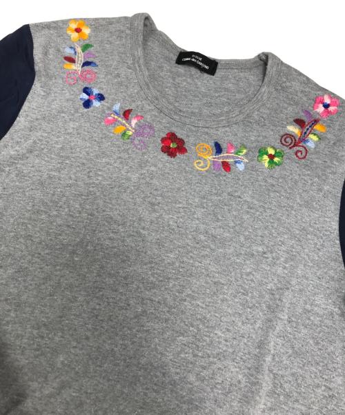 tricot COMME des GARCONS（トリココムデギャルソン）tricot COMME des GARCONS (トリココムデギャルソン) 異素材切替花柄ロングスリーブカットソー グレー×ネイビー サイズ:表記なしの古着・服飾アイテム