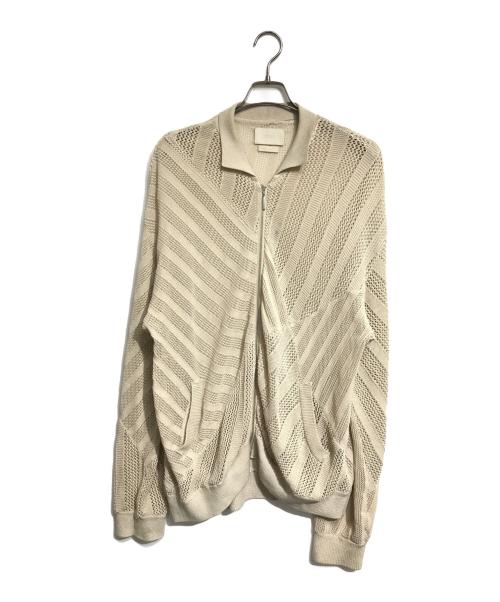 YOKE（ヨーク）YOKE (ヨーク) COTTON MESH STRIPE ZIP-UP CARDIGAN ベージュ サイズ:SIZE2の古着・服飾アイテム