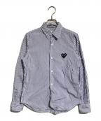 PLAY COMME des GARCONSプレイコムデギャルソン）の古着「ブラックハートワッペン ストライプシャツ」｜ブルー