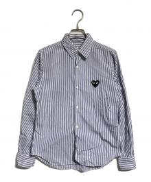 PLAY COMME des GARCONS（プレイコムデギャルソン）の古着「ブラックハートワッペン ストライプシャツ」｜ブルー