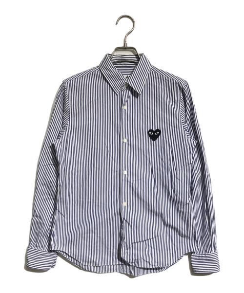 PLAY COMME des GARCONS（プレイコムデギャルソン）PLAY COMME des GARCONS (プレイコムデギャルソン) ブラックハートワッペン ストライプシャツ ブルー サイズ:Mの古着・服飾アイテム