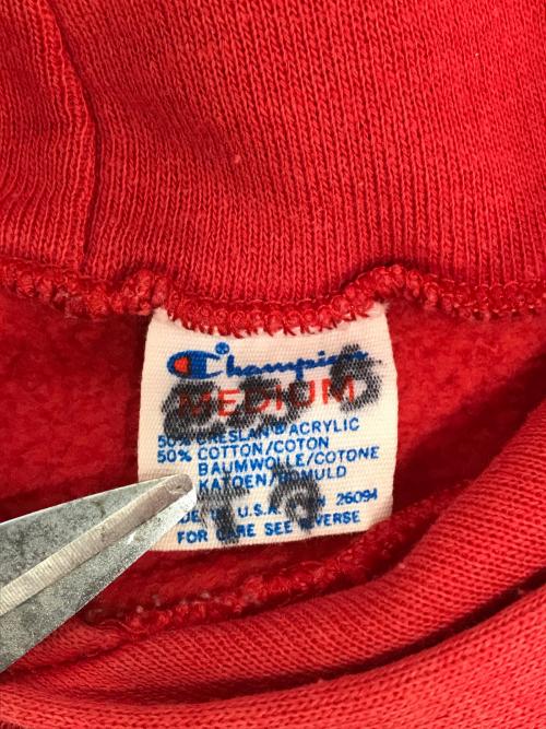 Champion（チャンピオン）Champion (チャンピオン) フロッキープリントパーカー レッド サイズ:Mの古着・服飾アイテム