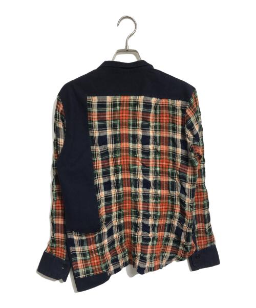 Y's（ワイズ）Y's (ワイズ) 切替チェックシャツ オレンジ×ネイビー サイズ:SIZE1の古着・服飾アイテム