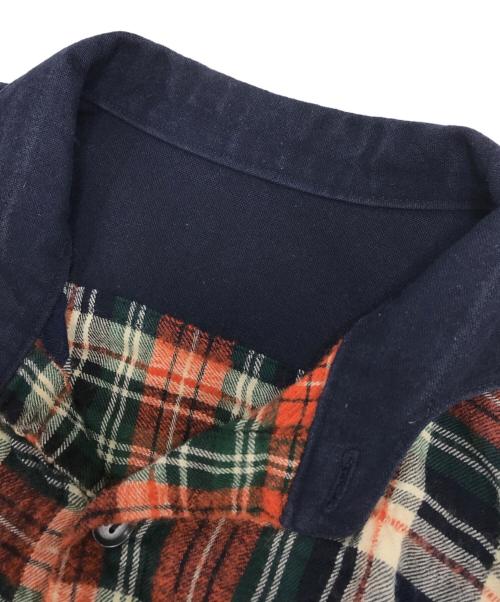 Y's（ワイズ）Y's (ワイズ) 切替チェックシャツ オレンジ×ネイビー サイズ:SIZE1の古着・服飾アイテム
