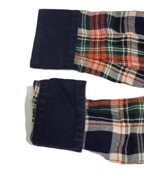 Y's（ワイズ）Y's (ワイズ) 切替チェックシャツ オレンジ×ネイビー サイズ:SIZE1の古着・服飾アイテム