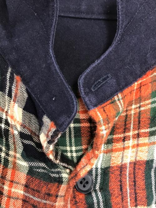 Y's（ワイズ）Y's (ワイズ) 切替チェックシャツ オレンジ×ネイビー サイズ:SIZE1の古着・服飾アイテム