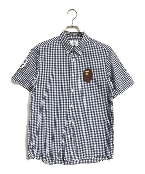 A BATHING APE（アベイシングエイプ）A BATHING APE (アベイシングエイプ) ワッペンギンガムチェックシャツ ブラック サイズ:Mの古着・服飾アイテム
