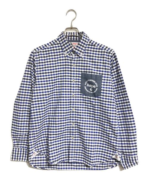 A BATHING APE（アベイシングエイプ）A BATHING APE (アベイシングエイプ) チェックシャツ ブルー サイズ:Mの古着・服飾アイテム