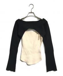 ANDMARY（アンドマリー）の古着「Bebe ribbon set tops」｜ベージュ×ブラック