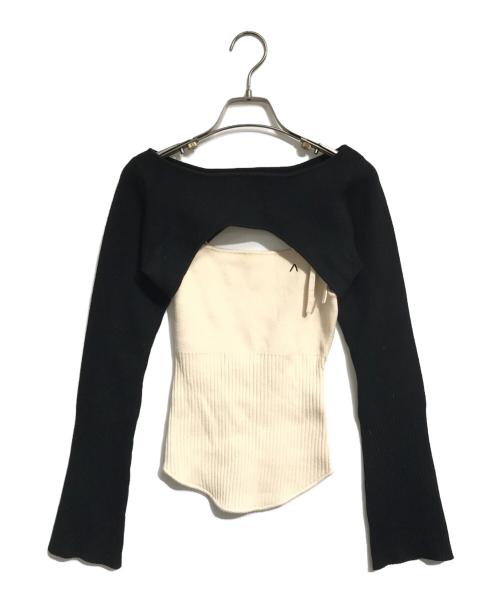 ANDMARY（アンドマリー）ANDMARY (アンドマリー) Bebe ribbon set tops ベージュ×ブラック サイズ:Fの古着・服飾アイテム